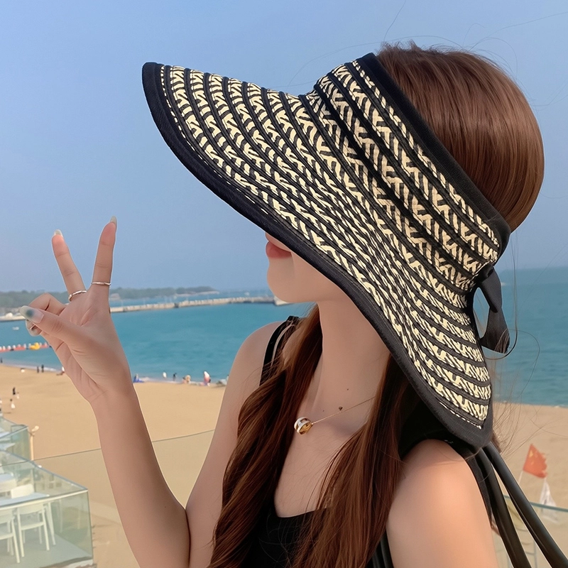 艾佳微 户外海边游玩日常通勤大檐可折叠防晒空顶帽子夏季遮阳帽防紫外线草帽 聚酯纤维 渔夫帽 男女同款情侣款