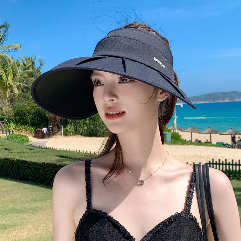 艾佳微 夏季日常通勤游玩时尚百褶大檐便携收纳防紫外线遮阳可叠卷空顶 聚酯纤维 防晒帽 男女同款情侣款