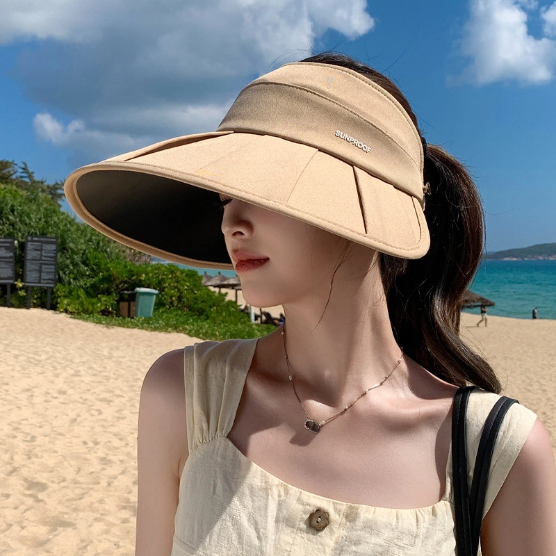 艾佳微 夏季日常通勤游玩时尚百褶大檐便携收纳防紫外线遮阳可叠卷空顶 聚酯纤维 防晒帽 男女同款情侣款