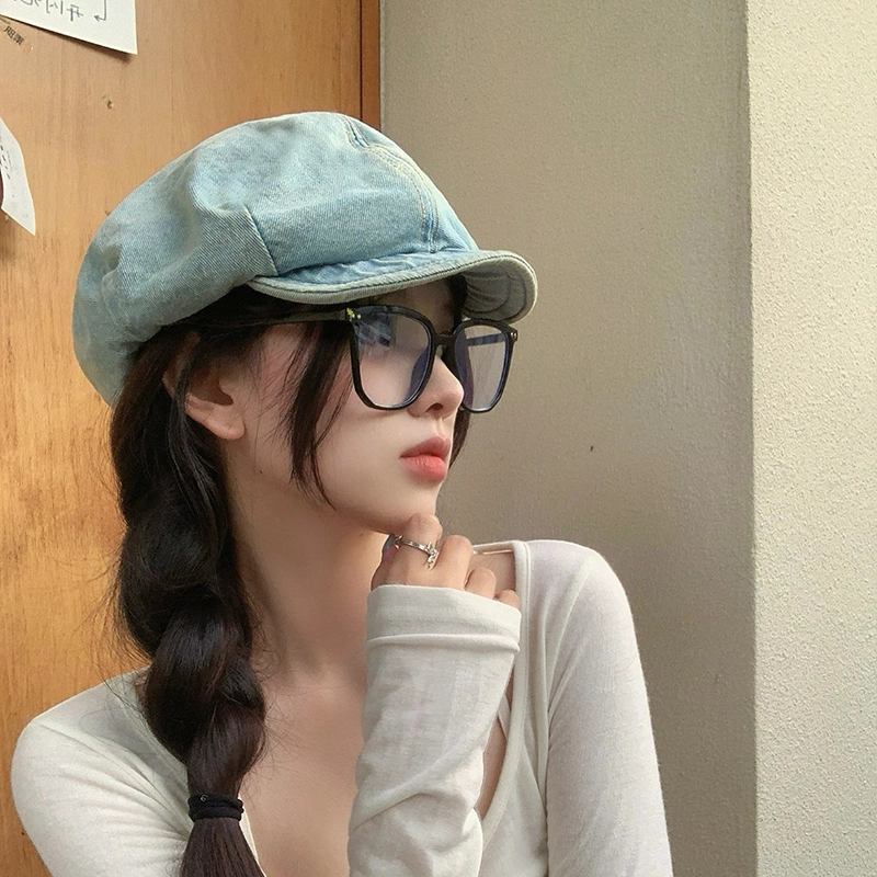 艾佳微 八角帽复古文艺画家帽夏季报童帽百搭帽子 牛仔布 贝雷帽 男女同款情侣款