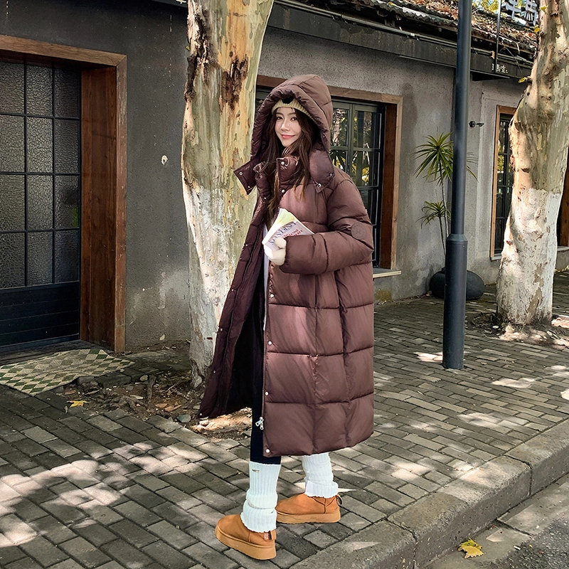 红蜻蜓 冬季中长款保暖棉袄休闲简约直筒棉衣外套过膝面包服棉服 男女同款