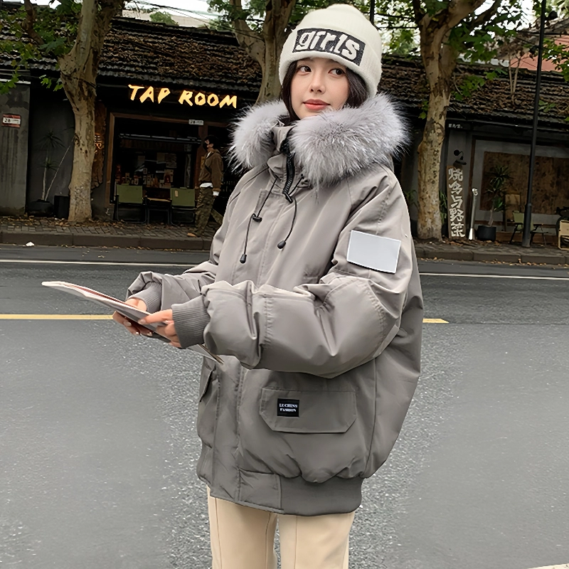 红蜻蜓 冬季工装棉袄大毛领防风保暖棉衣美式复古派克服外套休闲时尚棉服 男女同款