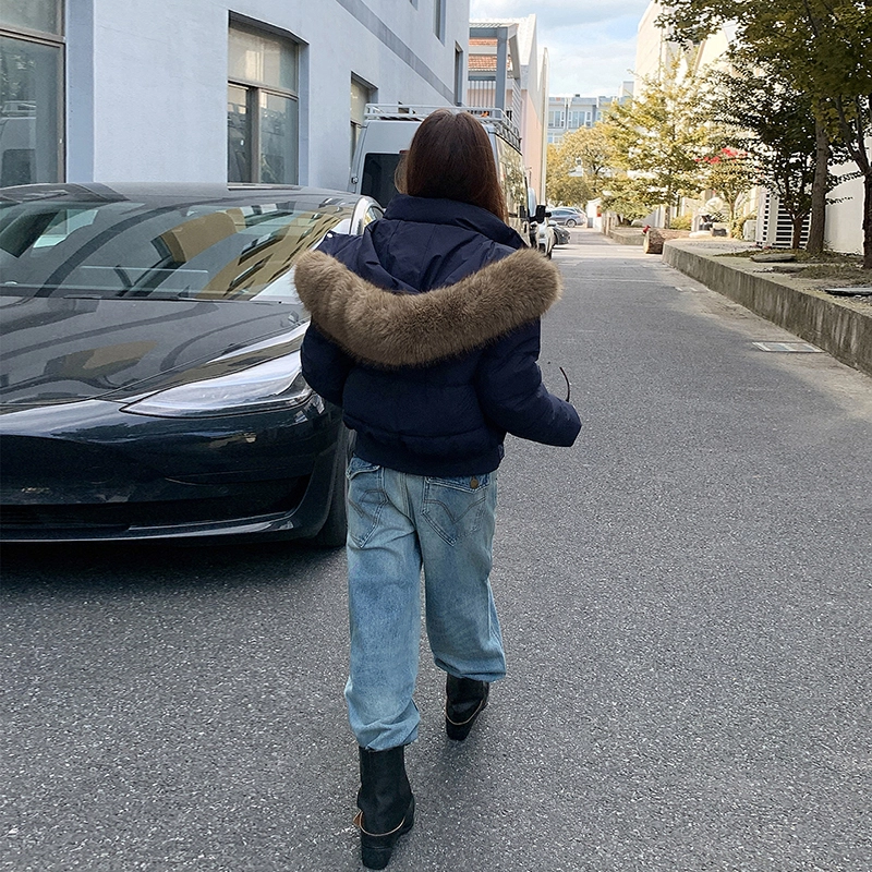 红蜻蜓 冬季百搭连帽毛领保暖棉袄时尚复古短款棉衣外套棉服 男女同款