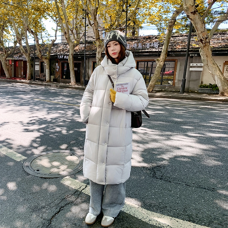红蜻蜓 冬季中长款保暖棉袄休闲简约直筒棉衣外套过膝面包服棉服 男女同款