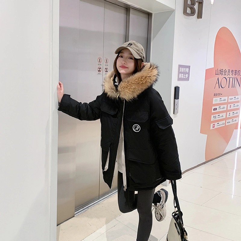 红蜻蜓 冬季工装大毛领时尚保暖棉袄休闲派克服棉衣外套百搭棉服 男女同款