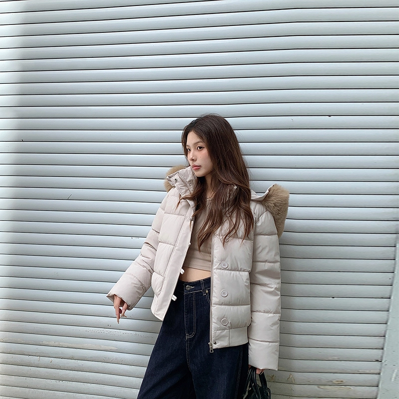 红蜻蜓 冬季百搭连帽毛领保暖棉袄时尚复古短款棉衣外套棉服 男女同款