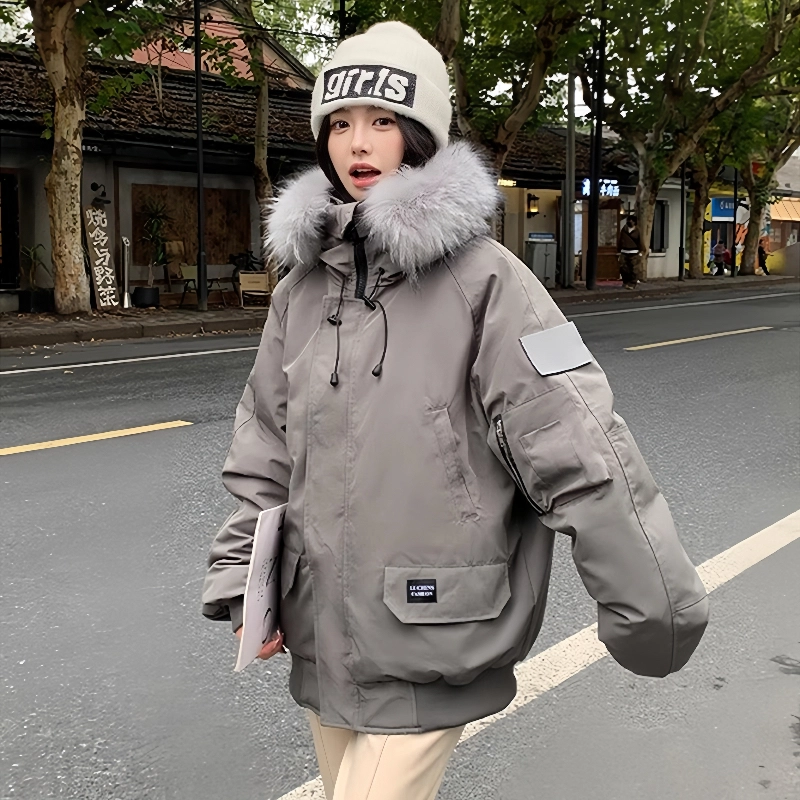 红蜻蜓 冬季工装棉袄大毛领防风保暖棉衣美式复古派克服外套休闲时尚棉服 男女同款
