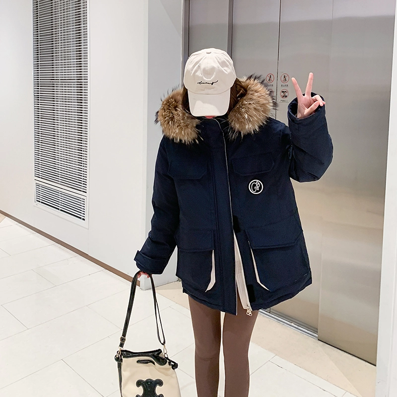 红蜻蜓 冬季工装大毛领时尚保暖棉袄休闲派克服棉衣外套百搭棉服 男女同款