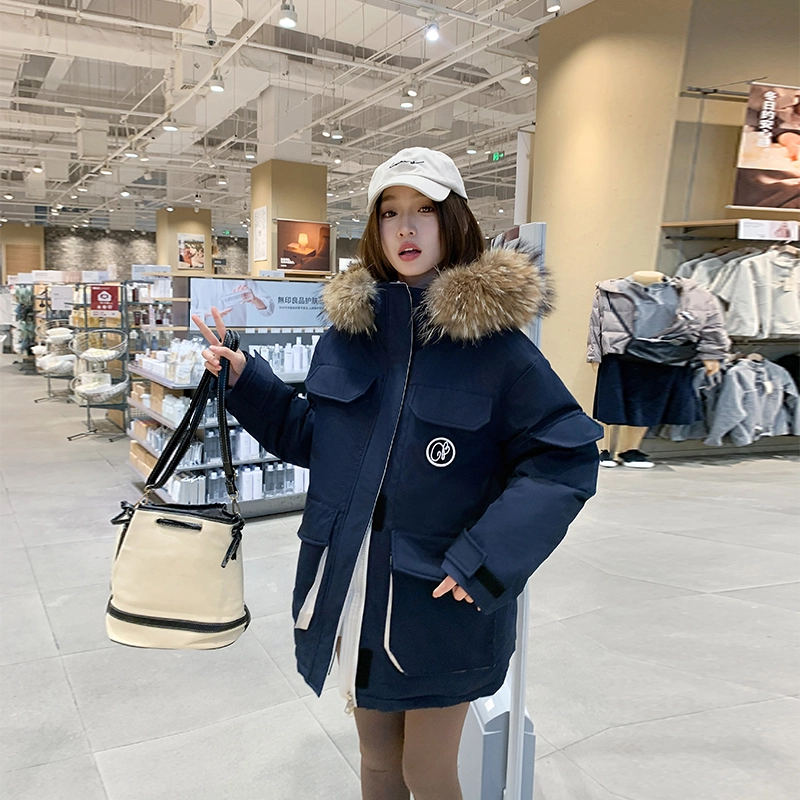 红蜻蜓 冬季工装大毛领时尚保暖棉袄休闲派克服棉衣外套百搭棉服 男女同款