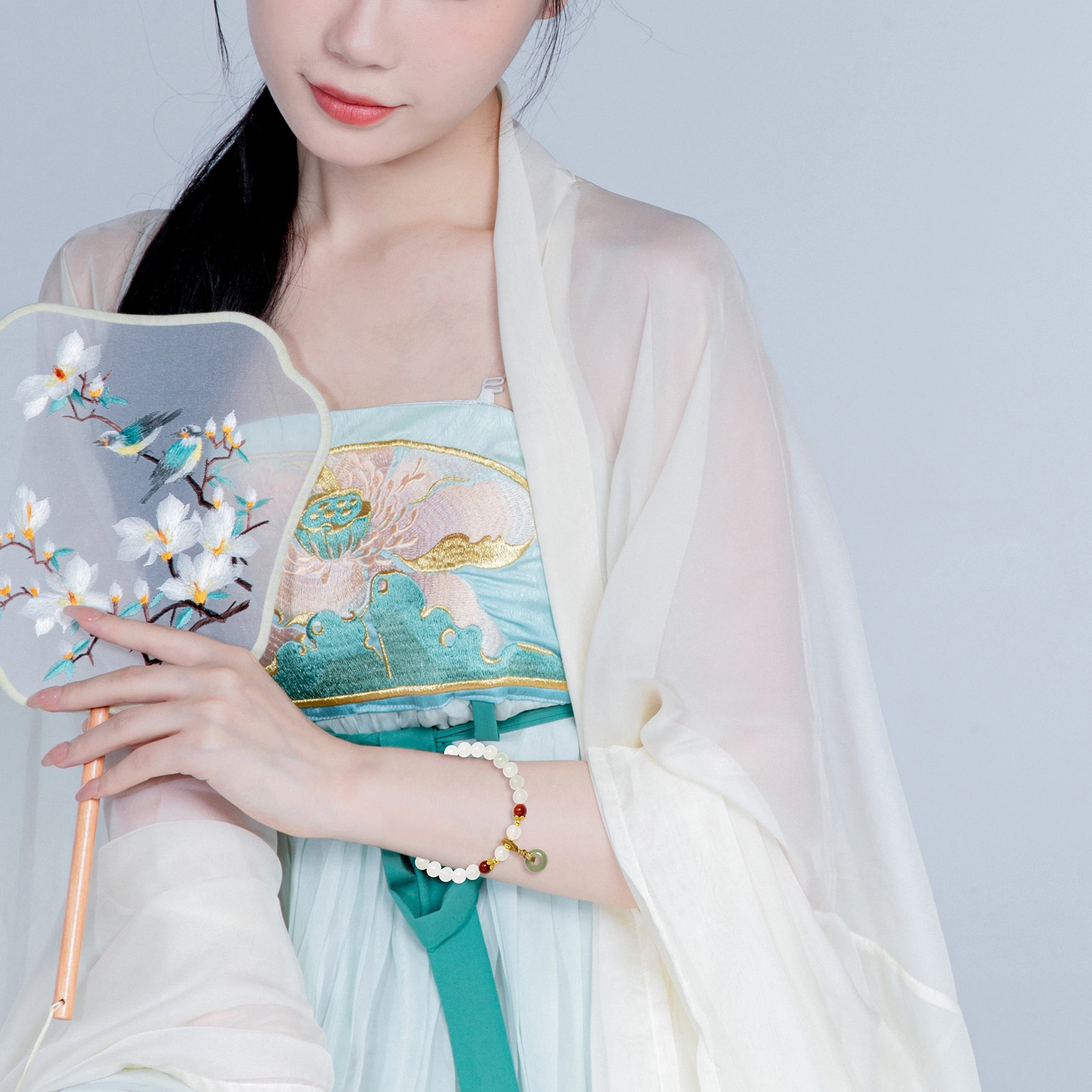 老银坊 新中式青烟柳色 珠串 古风汉服  温润如玉平安扣气质国风配饰 天山翠 手串 女款