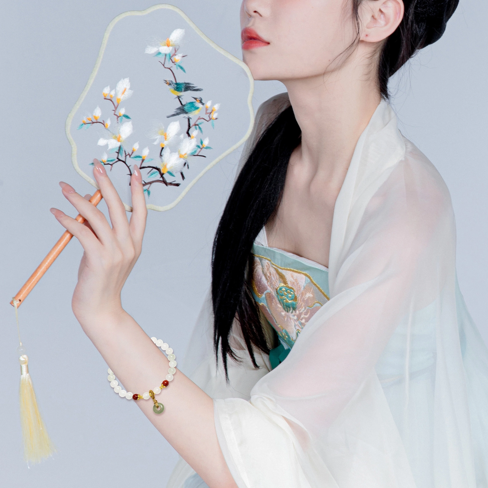 老银坊 新中式青烟柳色 珠串 古风汉服  温润如玉平安扣气质国风配饰 天山翠 手串 女款