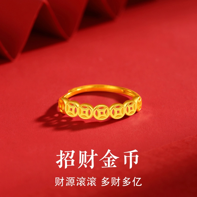 老庙 招财金币 轻奢小众精致高级设计 优雅时髦贵气感 百搭精品宝藏日常通勤时尚 足金 按克计价 黄金戒指 女款