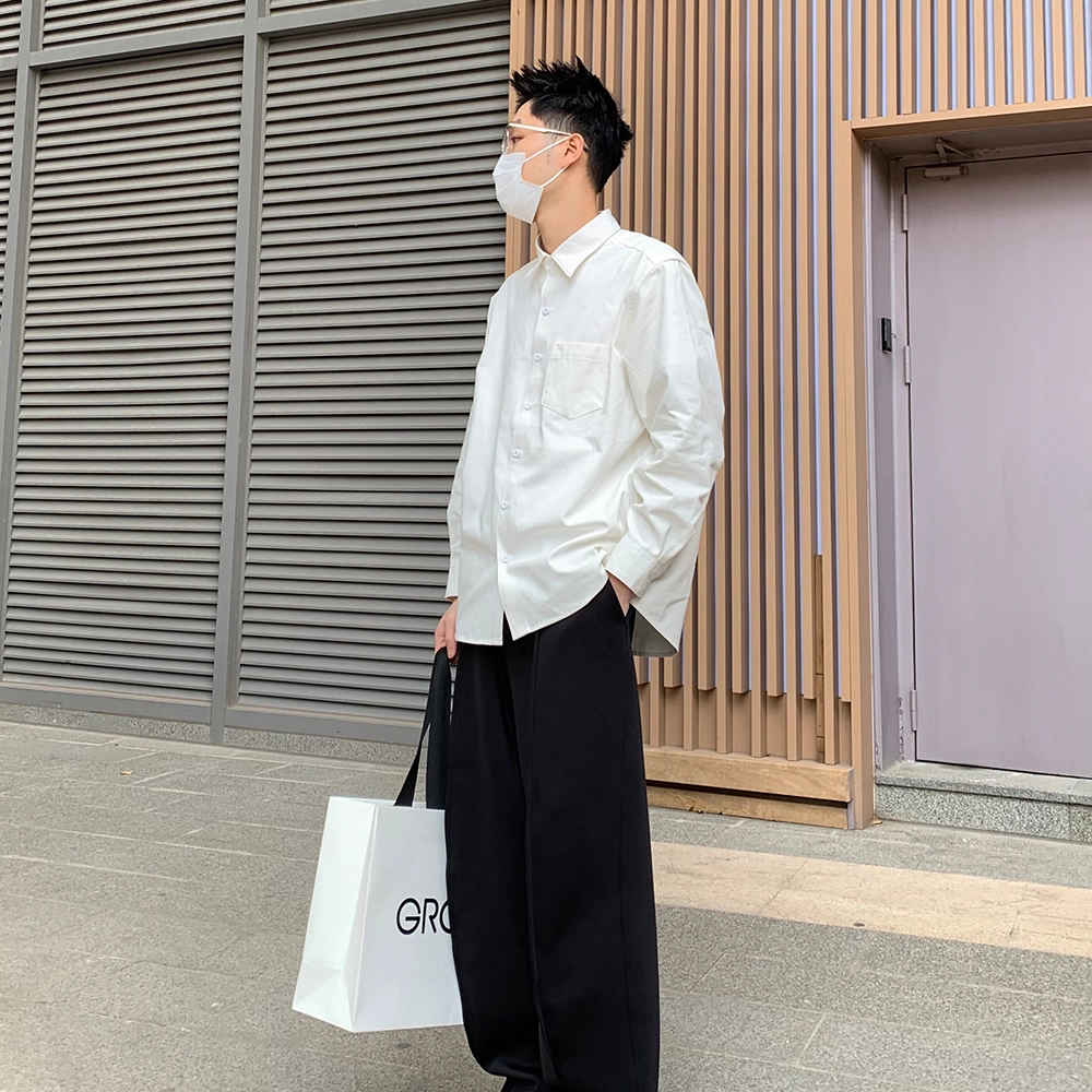 零氏 美古街停机坪基础款纯色简约宽松垂感百搭翻领春秋长袖休闲衬衫 男女同款