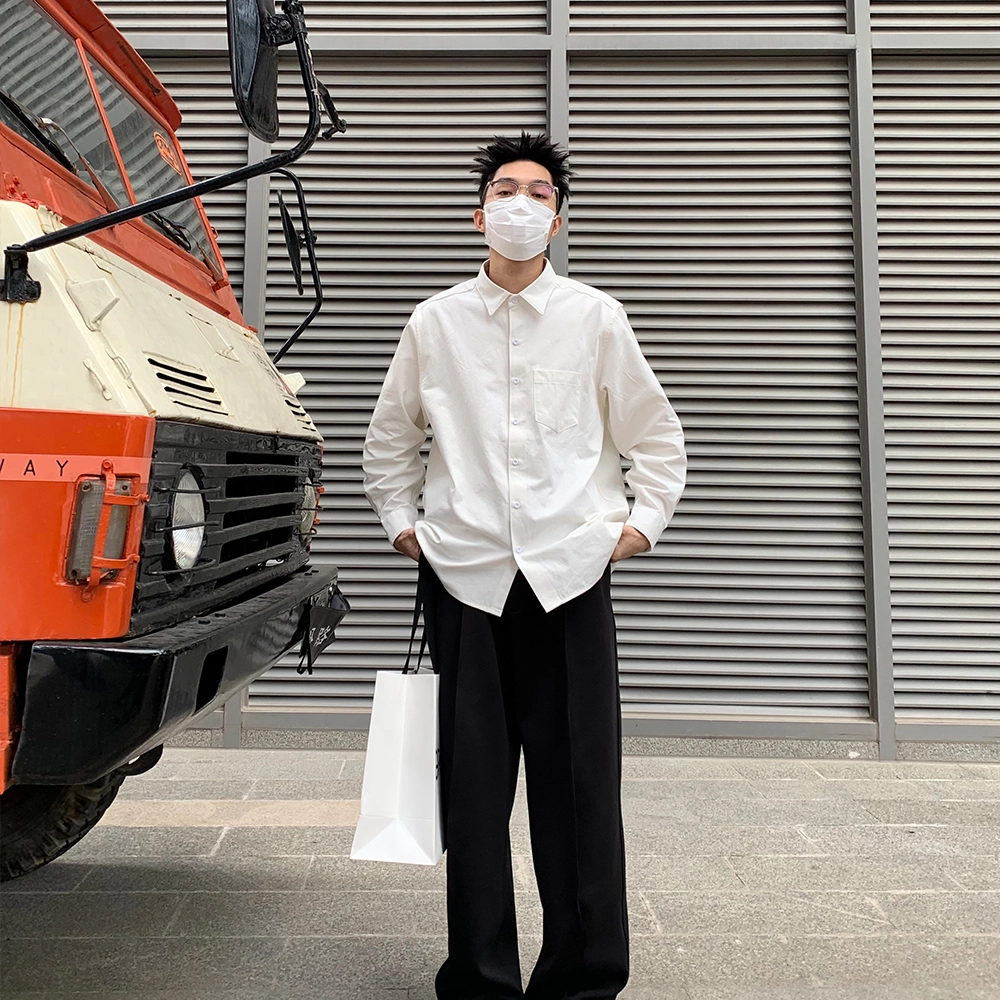 零氏 美古街停机坪基础款纯色简约宽松垂感百搭翻领春秋长袖休闲衬衫 男女同款