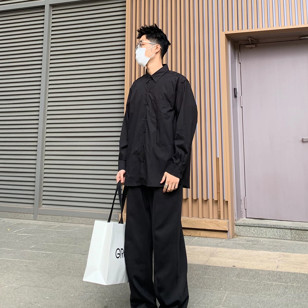 零氏 美古街停机坪基础款纯色简约宽松垂感百搭翻领春秋长袖休闲衬衫 男女同款