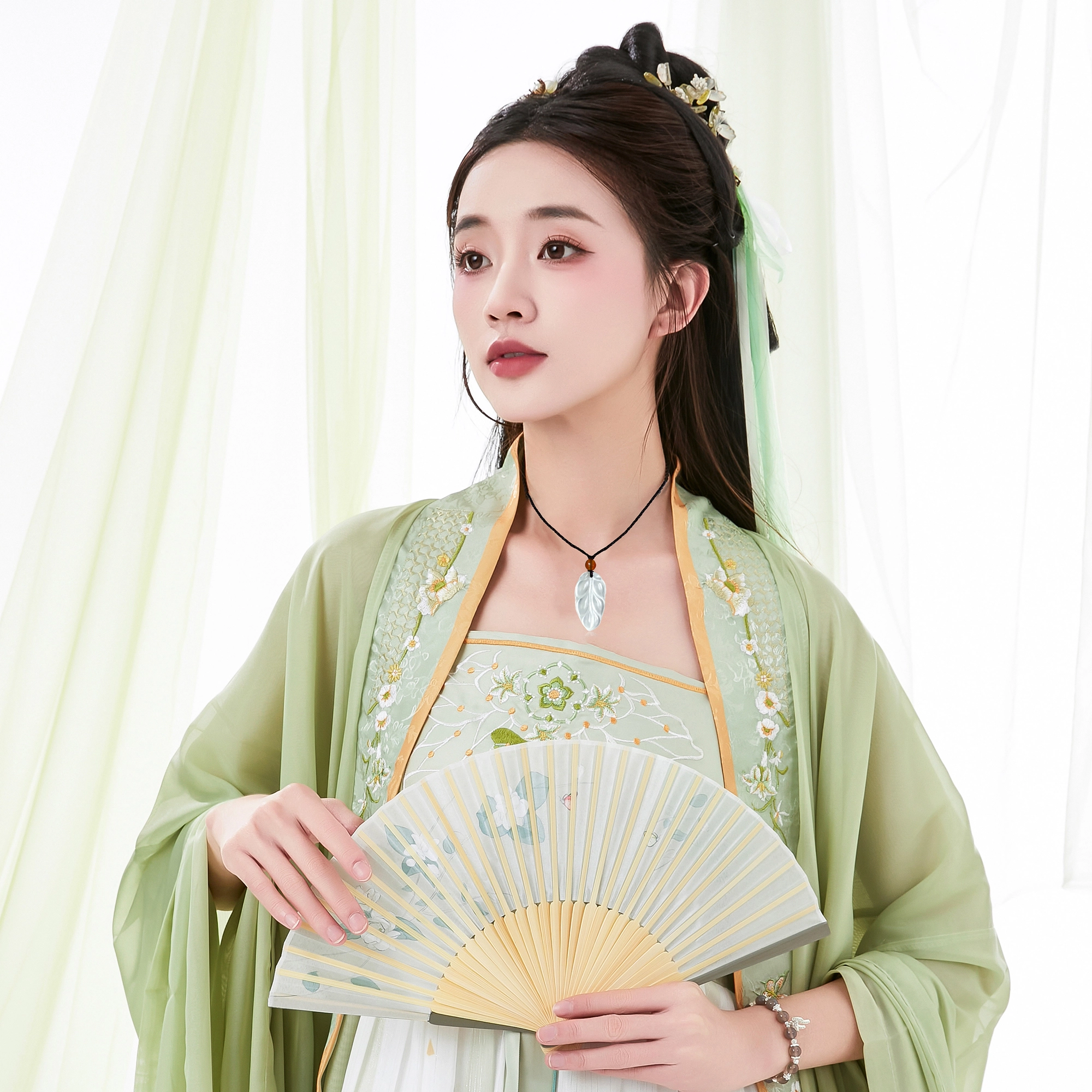 唐之饰 （新年圣诞礼）金枝玉叶玉新中式森系百搭高级感小众精致优雅配饰#好运 岫玉（蛇纹石玉） 项链 男女同款情侣款