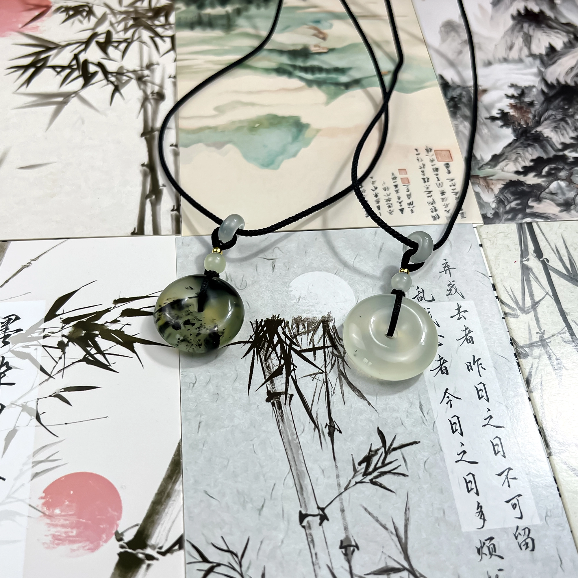 唐之饰 福气满满 招财转运平安扣吊坠 新中式国风 简约编织绳 岫玉（蛇纹石玉） 项链 男女同款情侣款