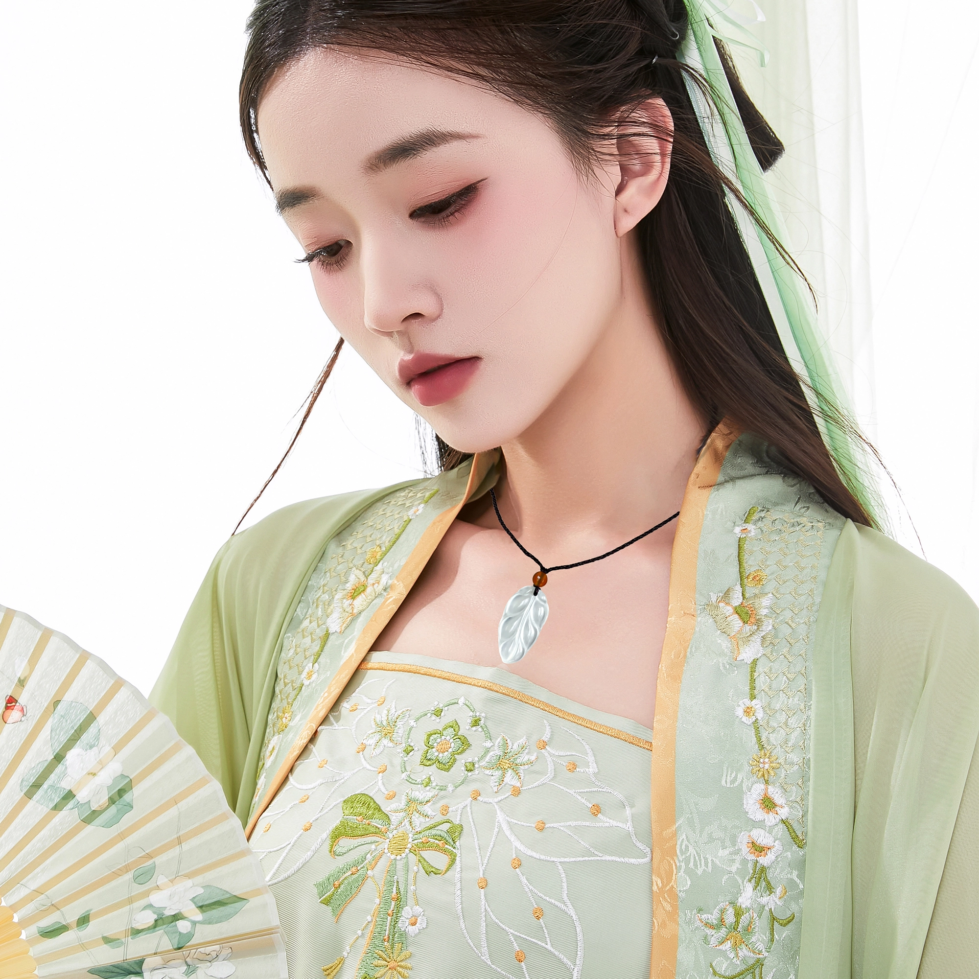 唐之饰 （新年圣诞礼）金枝玉叶玉新中式森系百搭高级感小众精致优雅配饰#好运 岫玉（蛇纹石玉） 项链 男女同款情侣款