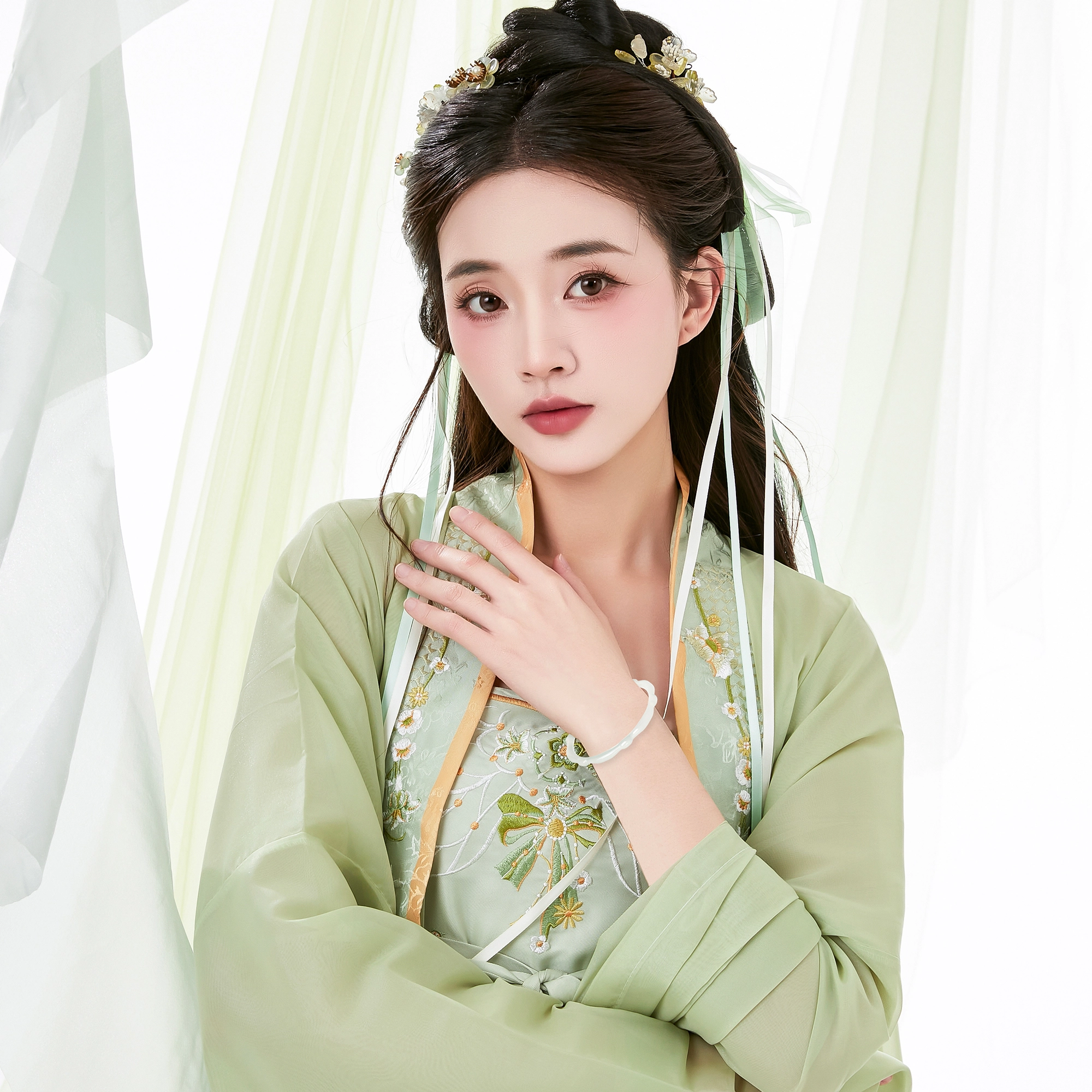 唐之饰 新中式国风白月光竹节叮当镯 国潮旗袍汉服节节高升平安简约精致优雅气质 夏日清凉佩戴 玉髓 手镯 女款 古风礼盒 一物一证