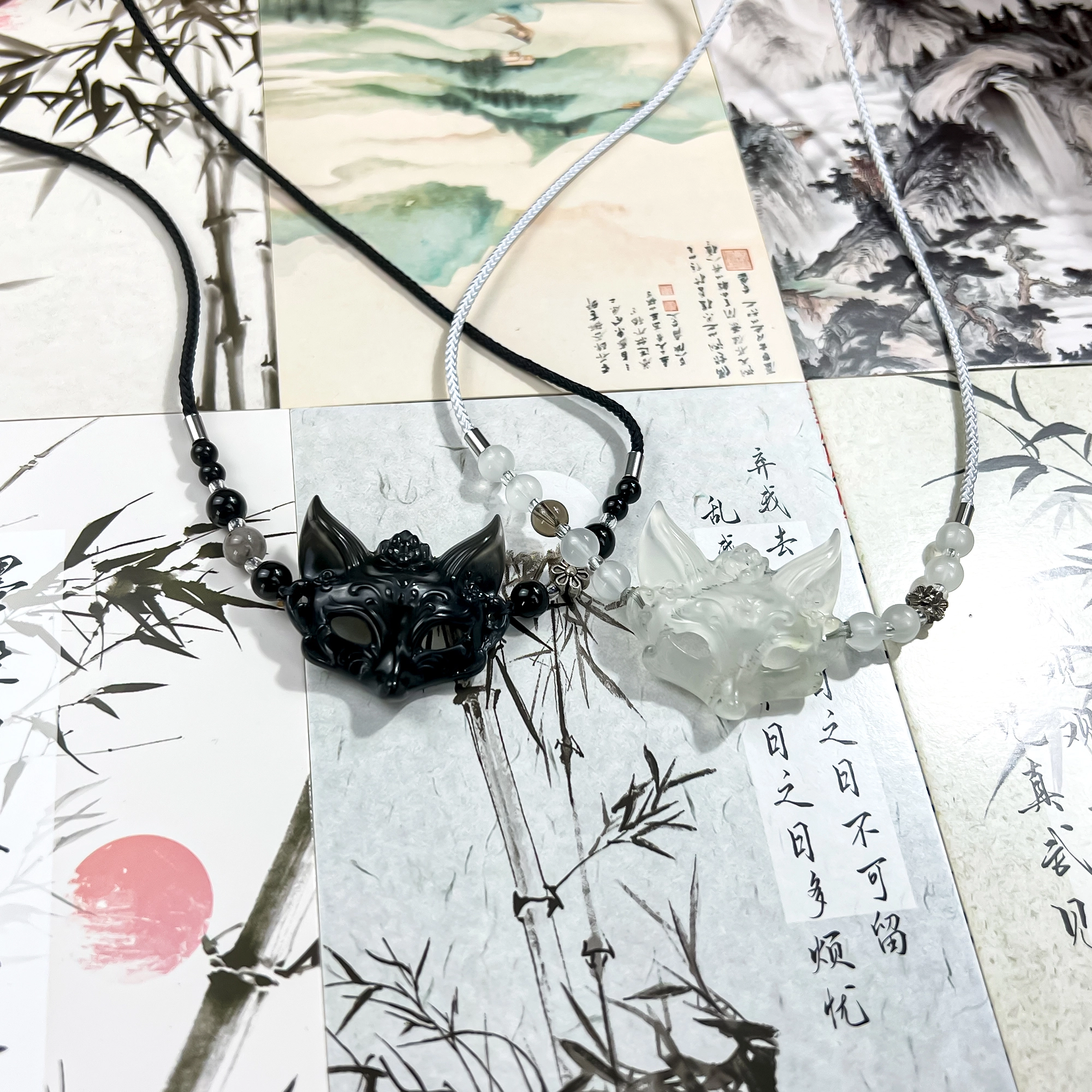 唐之饰 高品质 灵狐面具新中式国潮原创设计狐仙小众吊坠立体雕刻招财纳福护身 岫玉（蛇纹石玉） 项链 男女同款情侣款