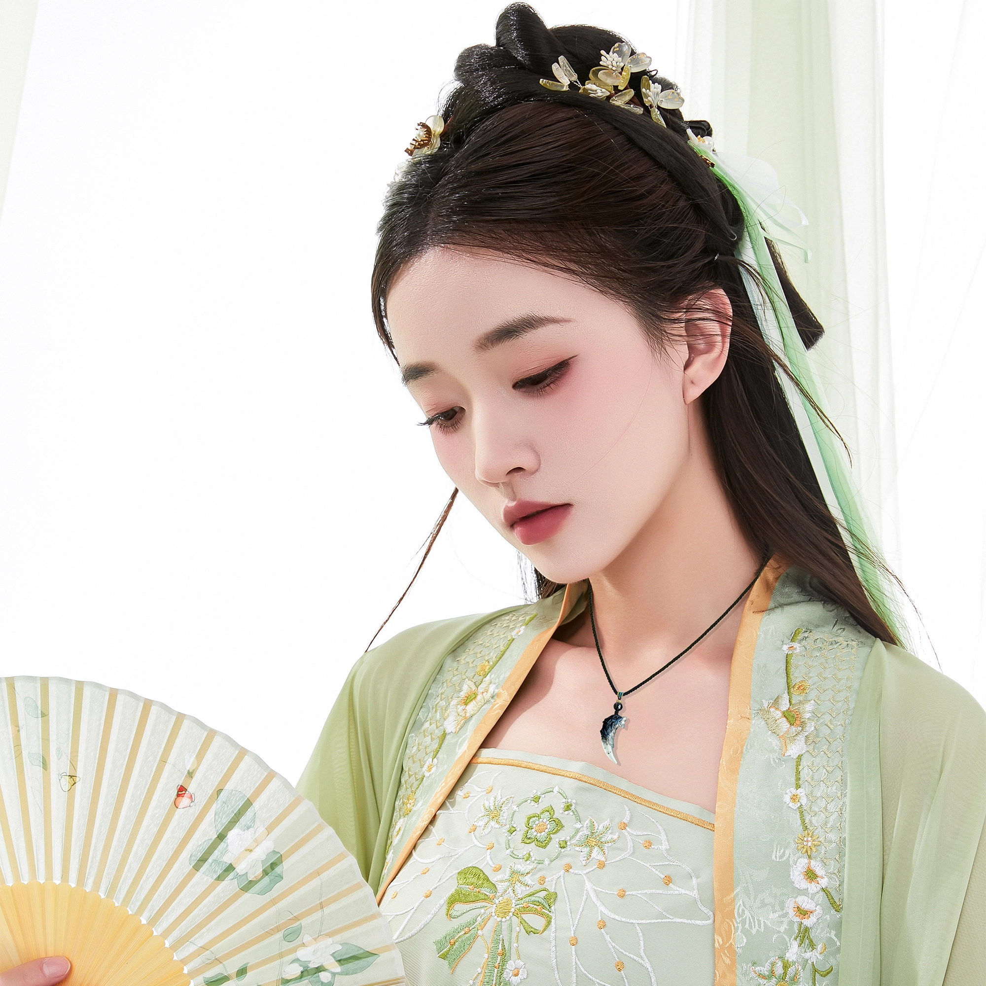 唐之饰 水墨渐变色狼牙 新中式复古国潮护身平安 一帆风顺 诸事顺利 立体雕刻 岫玉（蛇纹石玉） 项链 男女同款情侣款