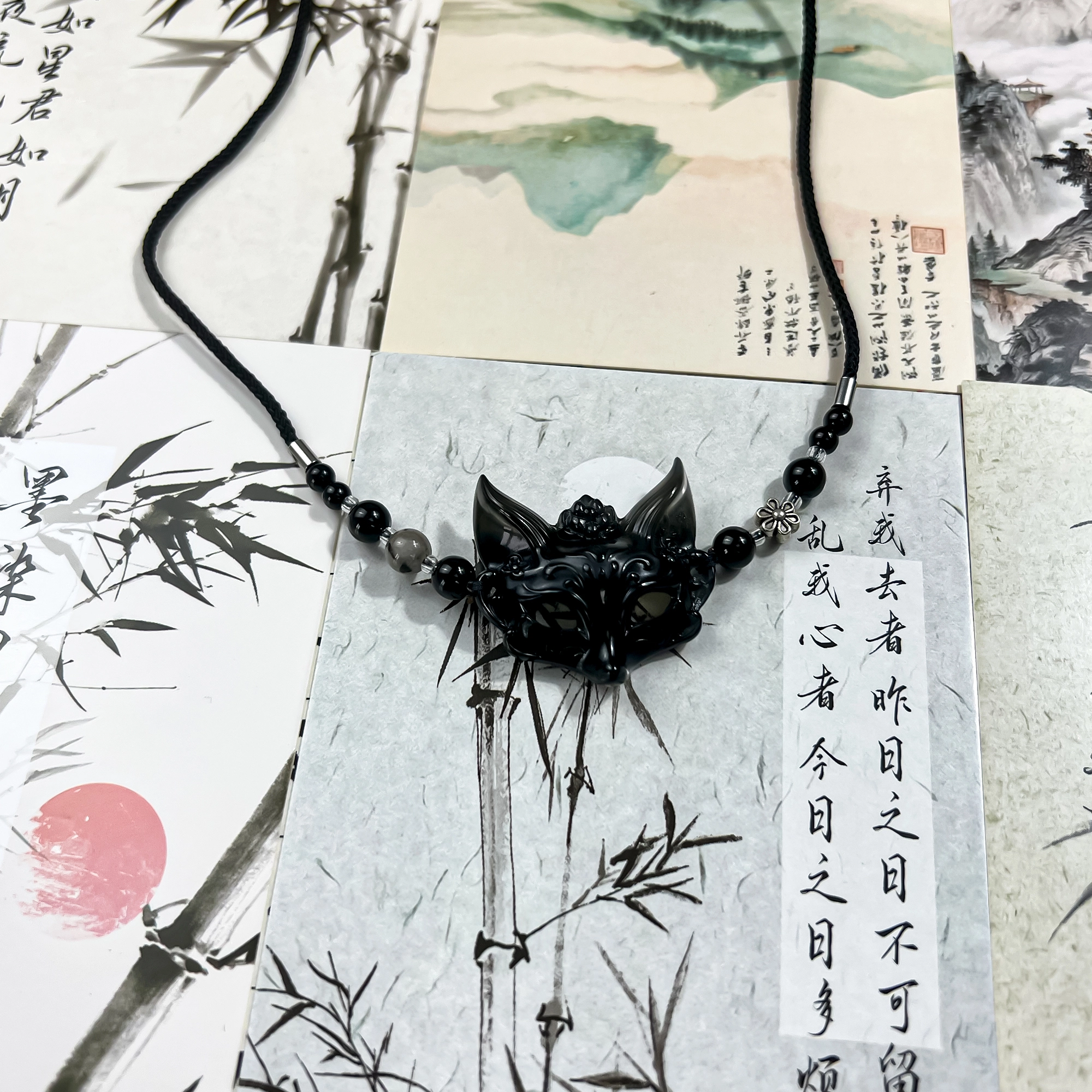 唐之饰 高品质 灵狐面具新中式国潮原创设计狐仙小众吊坠立体雕刻招财纳福护身 岫玉（蛇纹石玉） 项链 男女同款情侣款