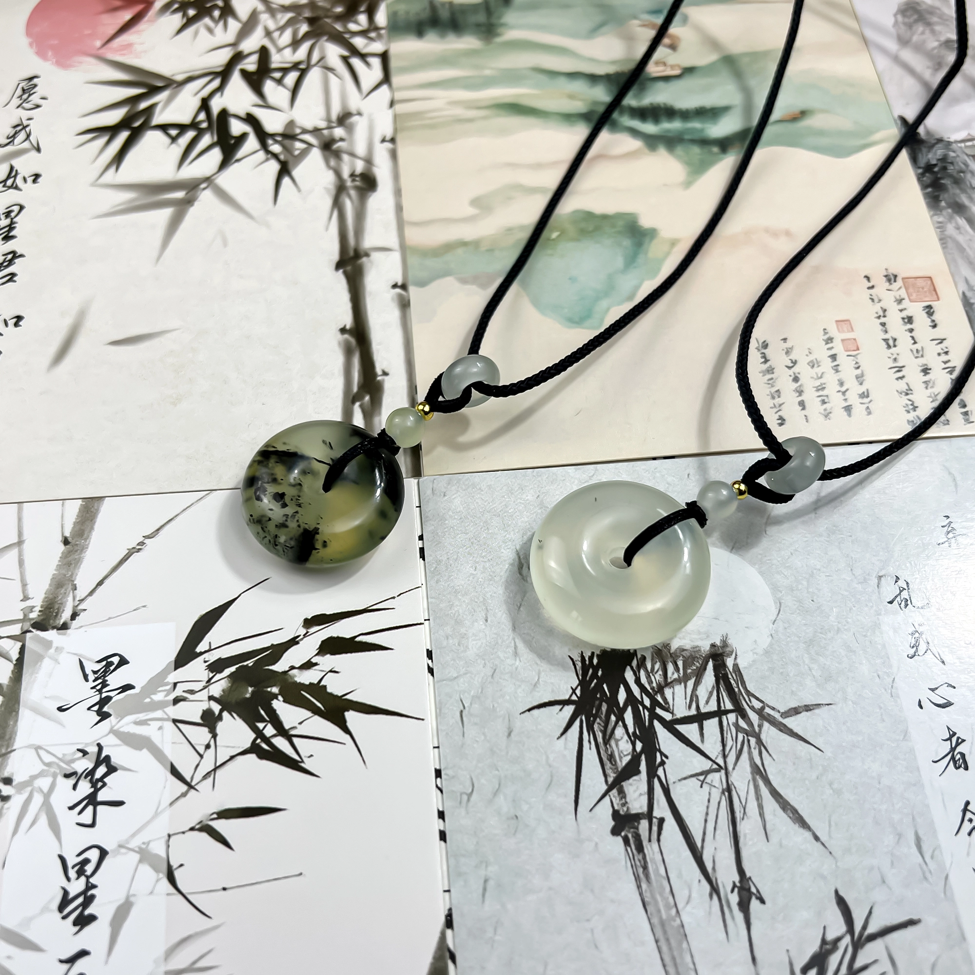 唐之饰 福气满满 招财转运平安扣吊坠 新中式国风 简约编织绳 岫玉（蛇纹石玉） 项链 男女同款情侣款
