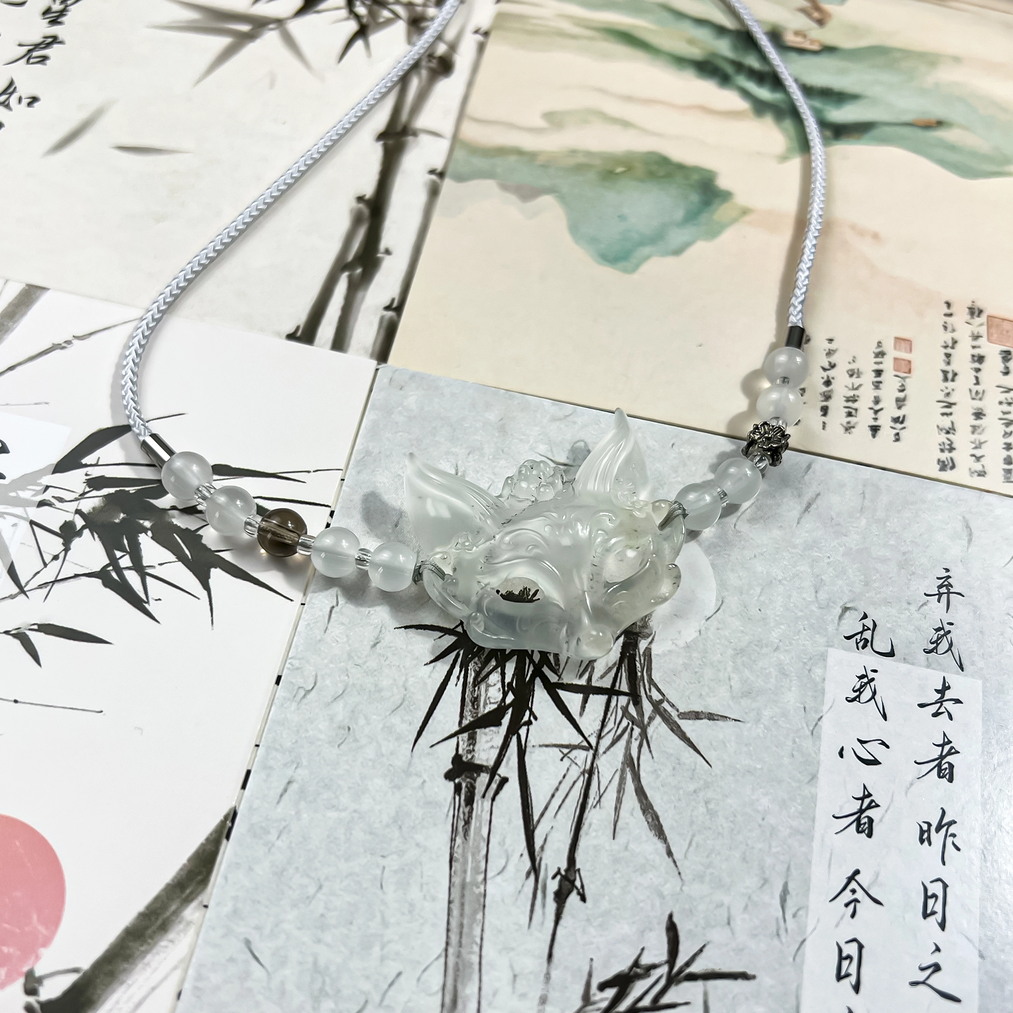 唐之饰 高品质 灵狐面具新中式国潮原创设计狐仙小众吊坠立体雕刻招财纳福护身 岫玉（蛇纹石玉） 项链 男女同款情侣款