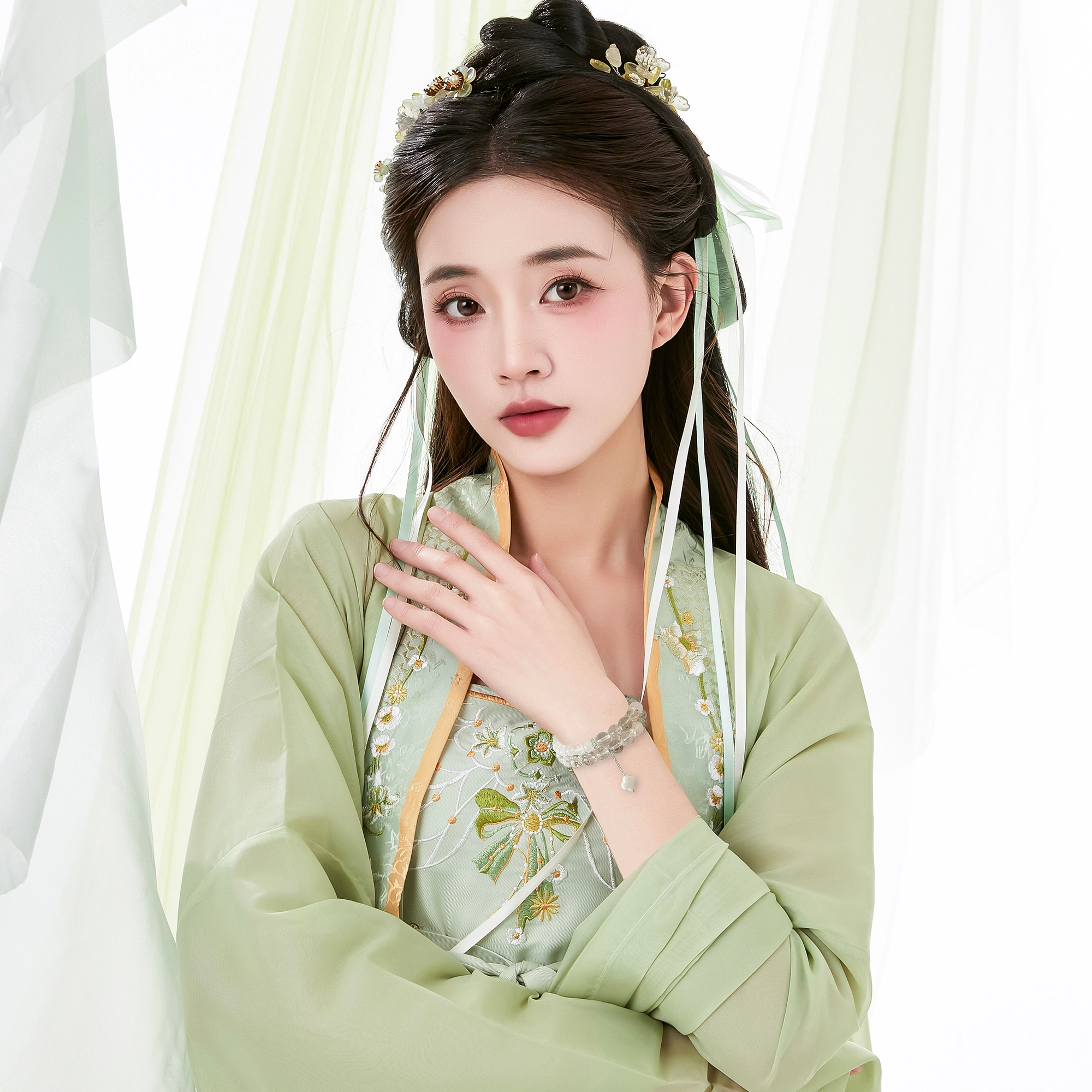 唐之饰 新中式甜蜜四叶草双圈 国风双层叠戴流苏精致原创设计 水晶 玉石手串 女款 礼盒送葫芦钥匙扣