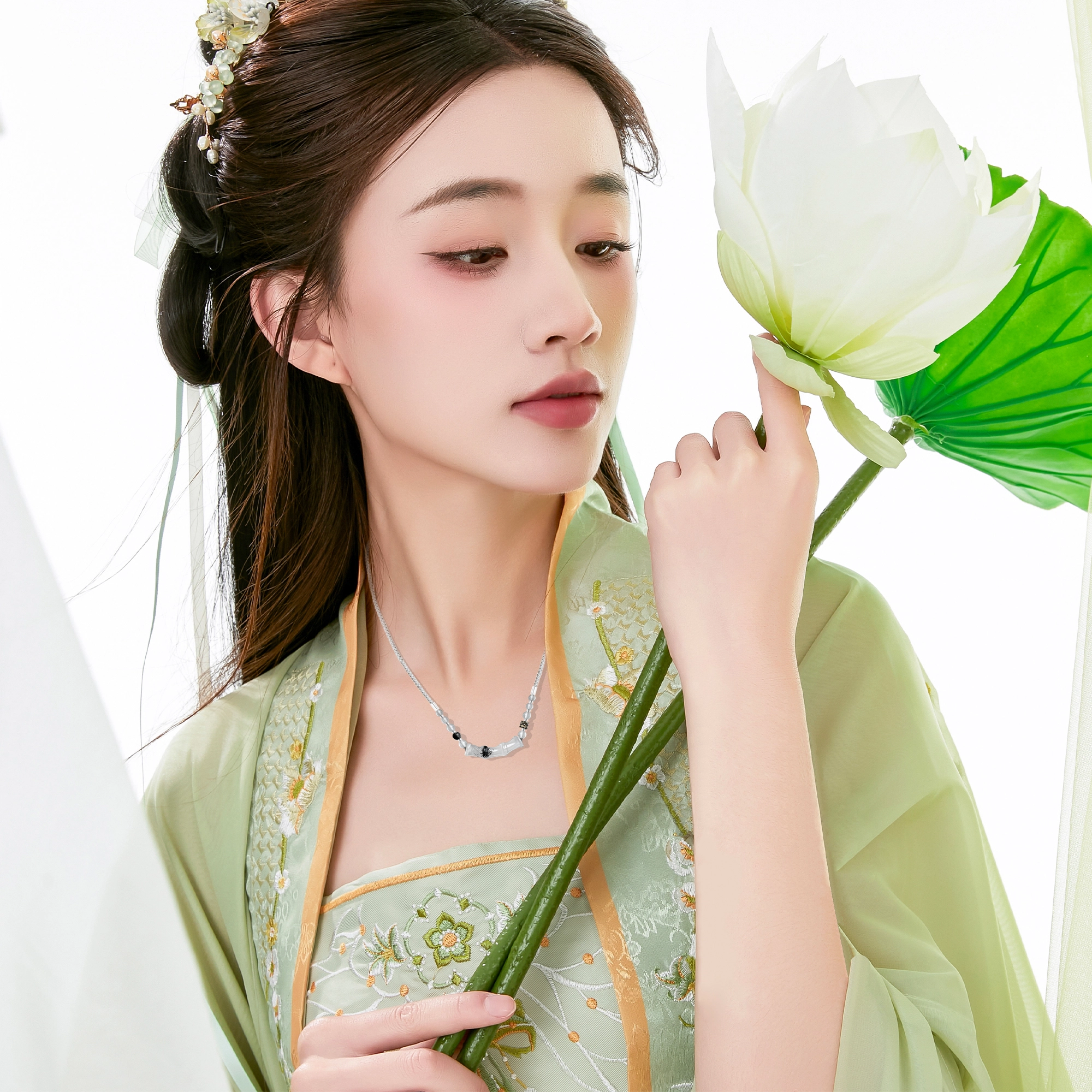 唐之饰 水墨丹青竹节吊坠 新中式考研考试上岸一鸣惊人节节高升转运 小众 岫玉（蛇纹石玉） 玉石项链 男女同款情侣款