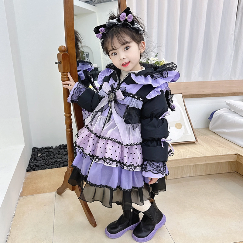 浪莎 花边蕾丝长袖洛丽塔羽绒服 儿童款 黑色