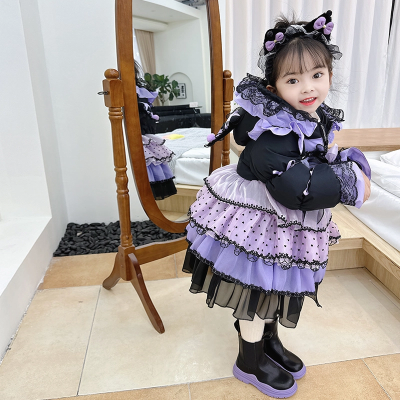 浪莎 花边蕾丝长袖洛丽塔羽绒服 儿童款 黑色