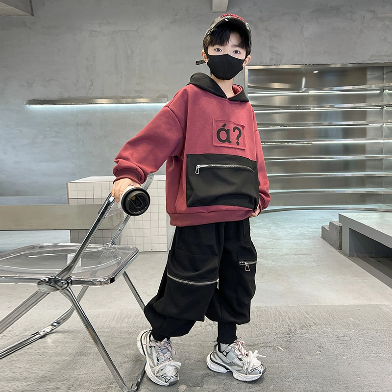 浪莎休闲运动套装 春秋 时尚印花连帽口袋两件套 青少年