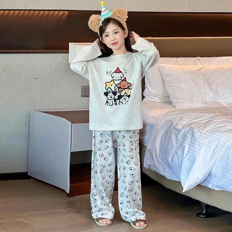 浪莎休闲家居服套装 春秋 可爱小狗印花睡衣两件套青少年
