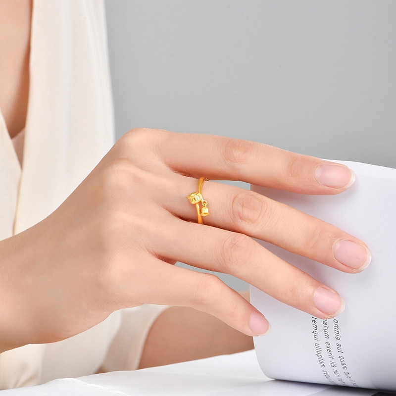 吉智 铃兰花简约甜美小众 足金 黄金戒指 女款