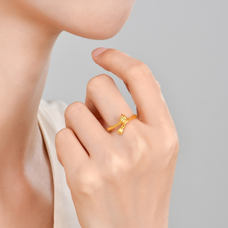 吉智 铃兰花简约甜美小众 足金 黄金戒指 女款