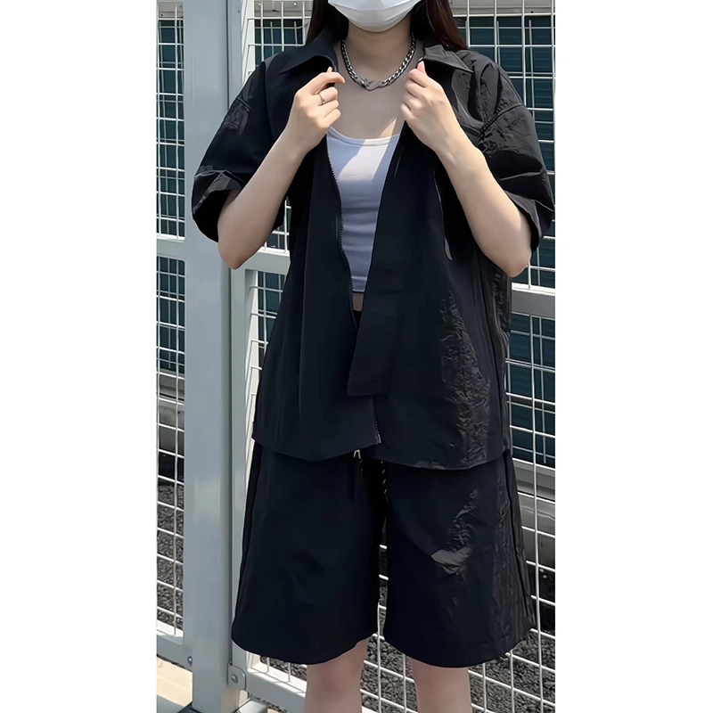 大白鲨 美式复古时尚潮流设计高级感青春流行休闲舒适百搭短袖衬衫 男女同款