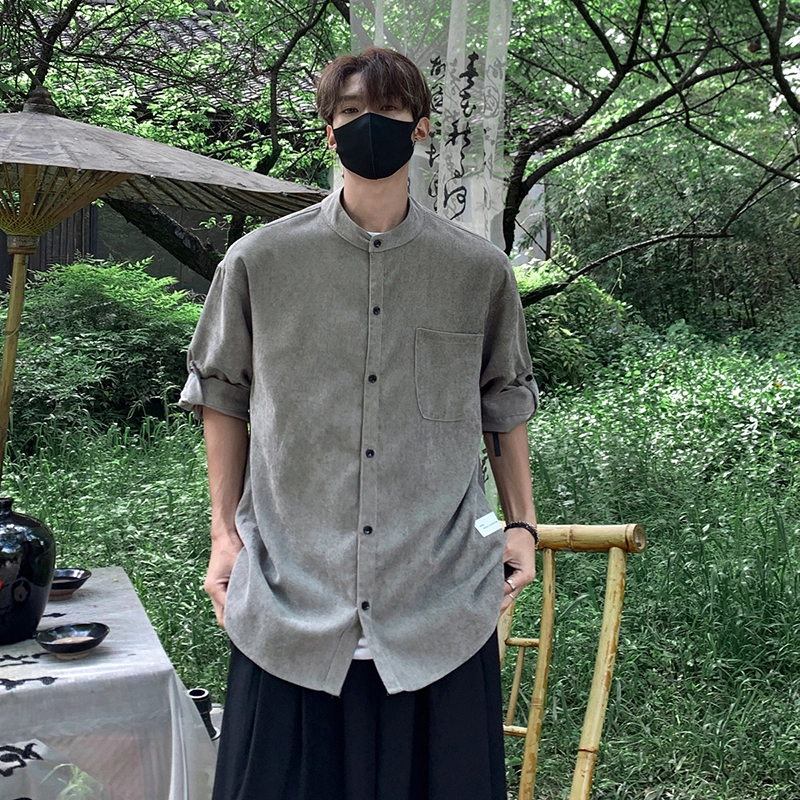 大白鲨 复古日系时尚潮流个性设计高级感青春流行休闲宽松舒适百搭短袖衬衫 男女同款