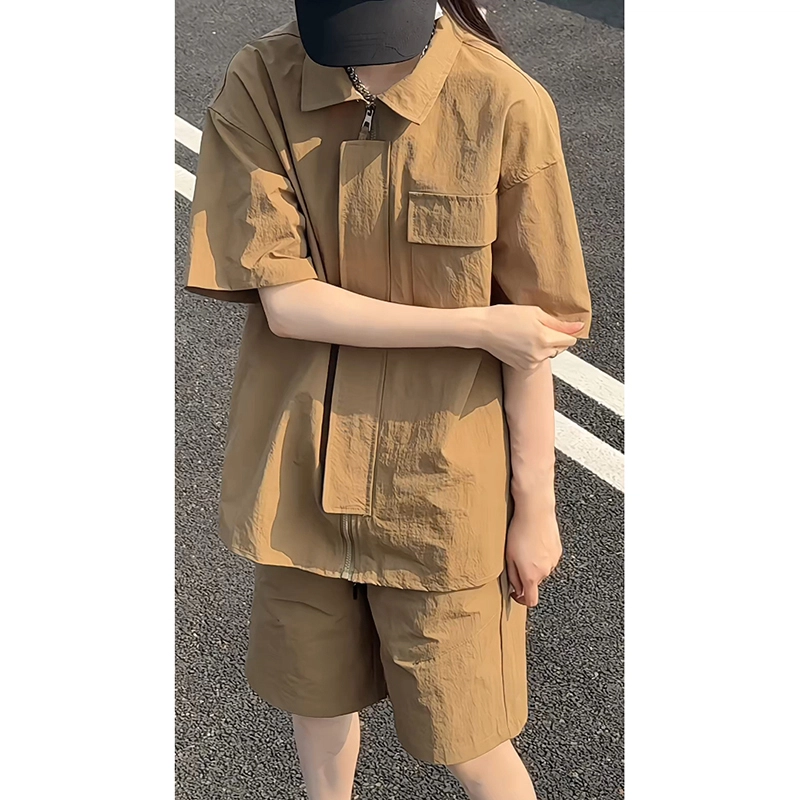 大白鲨 美式复古时尚潮流设计高级感青春流行休闲舒适百搭短袖衬衫 男女同款
