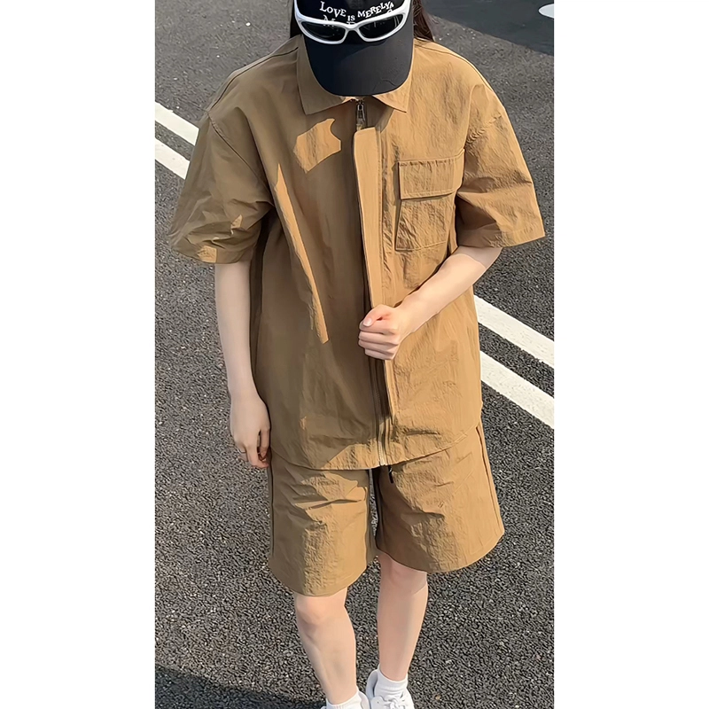 大白鲨 美式复古时尚潮流设计高级感青春流行休闲舒适百搭短袖衬衫 男女同款