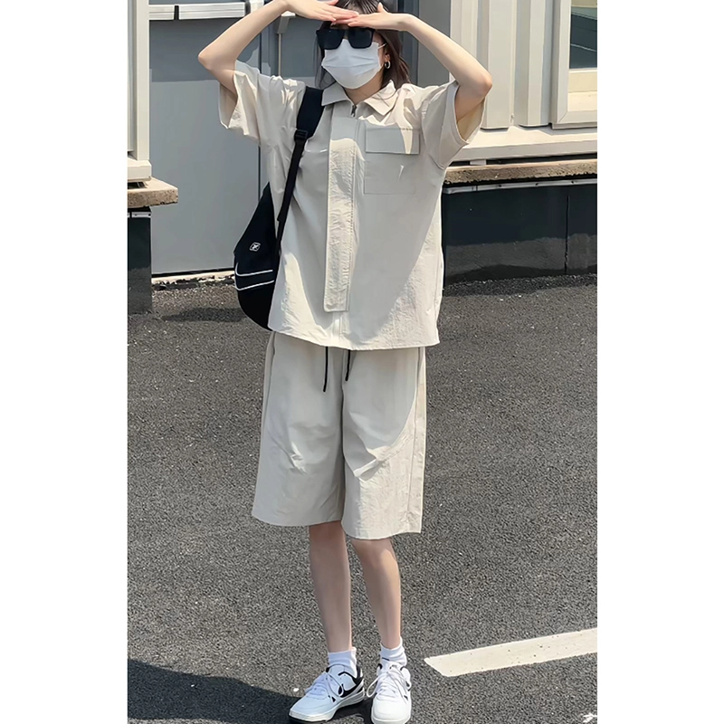 大白鲨 美式复古时尚潮流设计高级感青春流行休闲舒适百搭短袖衬衫 男女同款