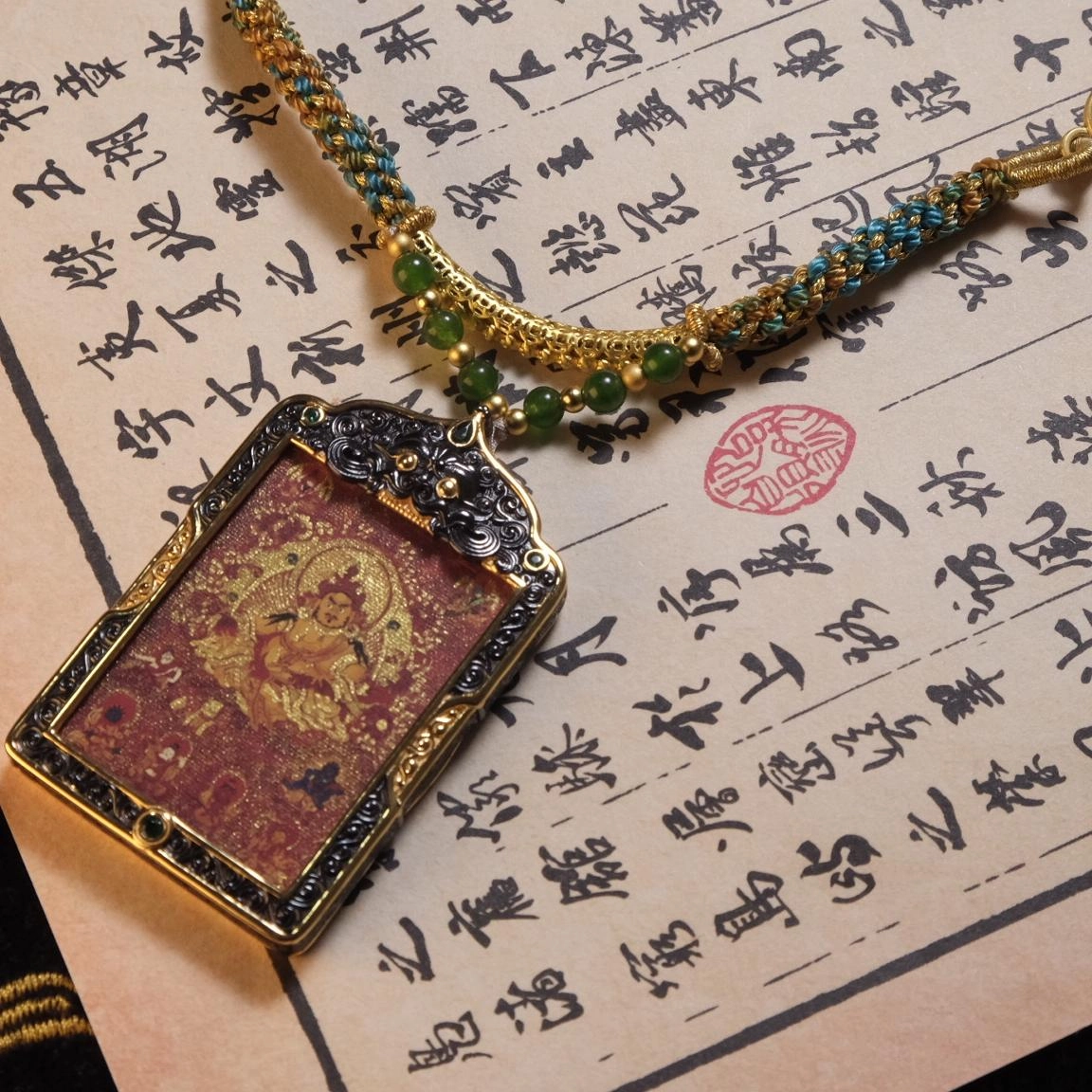 【招财进宝运气好】 睦珦 锦上添花 黄财神唐卡诸事顺利平安喜乐 八方来财福禄吉祥小众#好运 合金 项链 男女同款情侣款