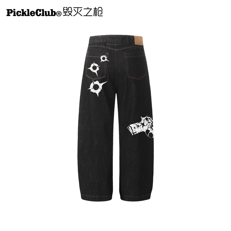 梁拌泡菜 幽灵之枪休闲舒适直筒牛仔裤 男女同款 深蓝色