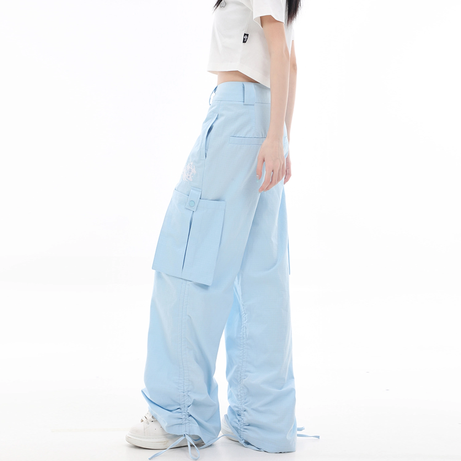 梁拌泡菜 时尚百搭舒适中腰阔腿休闲裤 男女同款 蓝色