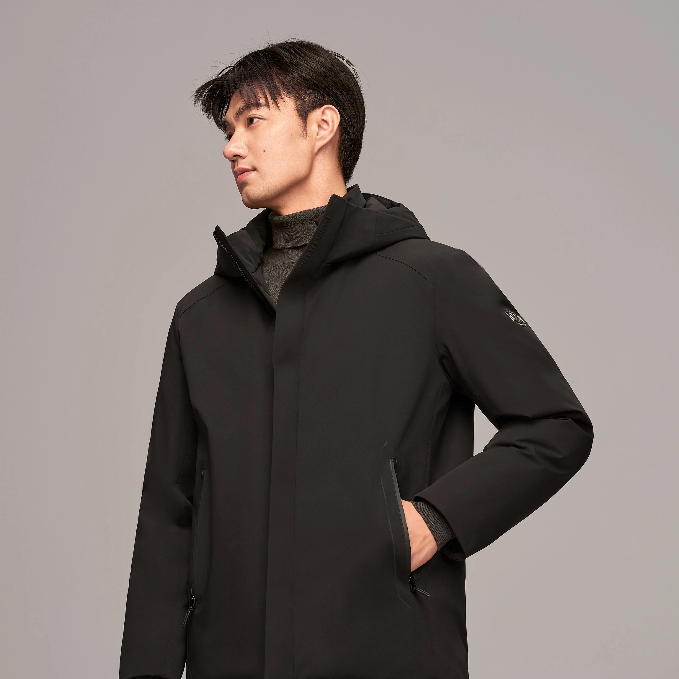 波司登 都市通勤系列 时尚提花连帽微弹羽绒服 男款