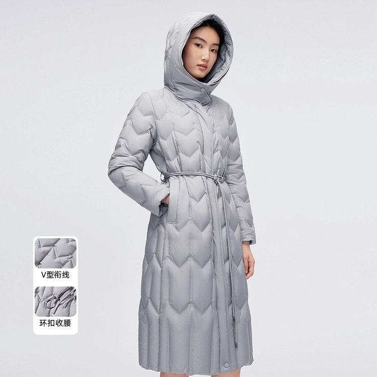波司登 轻薄连帽长款纯色常规长袖通勤羽绒服 女款