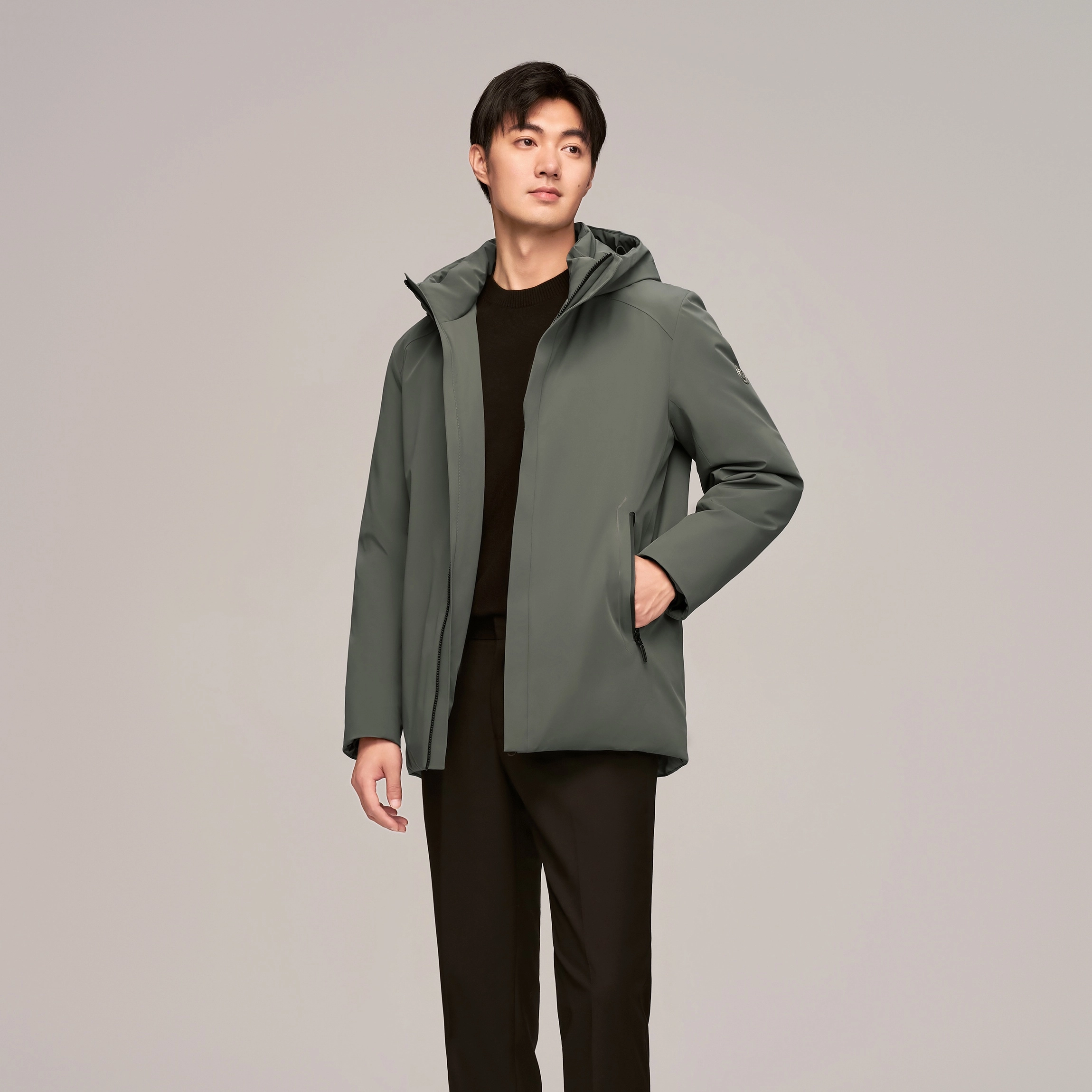 波司登 都市通勤系列 时尚提花连帽微弹羽绒服 男款