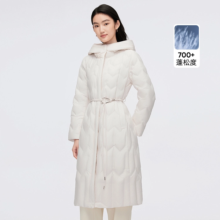 波司登 轻薄连帽长款纯色常规长袖通勤羽绒服 女款