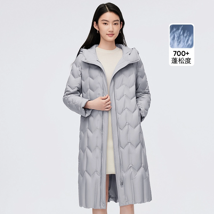 波司登 轻薄连帽长款纯色常规长袖通勤羽绒服 女款