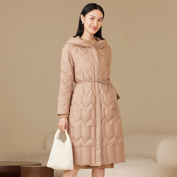 波司登 轻薄连帽长款纯色常规长袖通勤羽绒服 女款